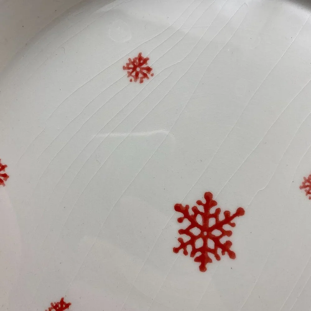 Farval Red white snowflake print covered pie cake dessert stand plate cookies Po